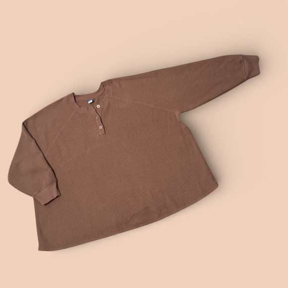 Waffle-Knit Henley Top Henley Sweater Old Navy Peppercorn Color 4X - Picture 2 of 7